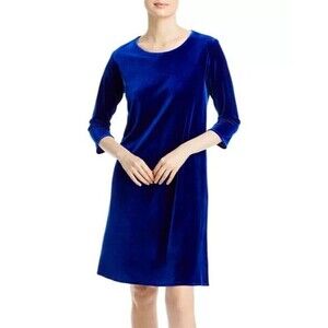 Caroline Rose A-Line Velvet Dress XL Sapphire Blue Round Neck 3/4 Sleeve Stretch